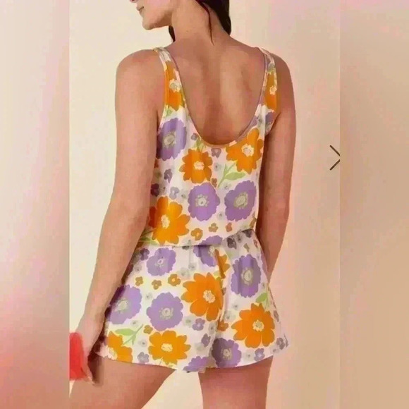NWT The Cats Pajama poppin pansies Pima knit Romper sz large - Picture 2 of 10